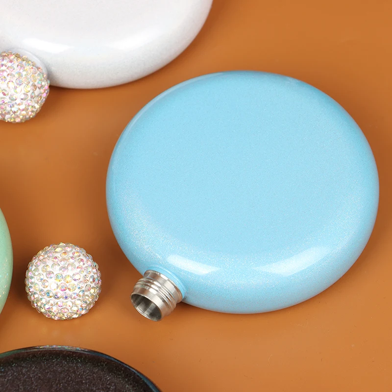 5 oz food grade creative round wine pot flagon portable stainless steel wine hip flask with shinny lid