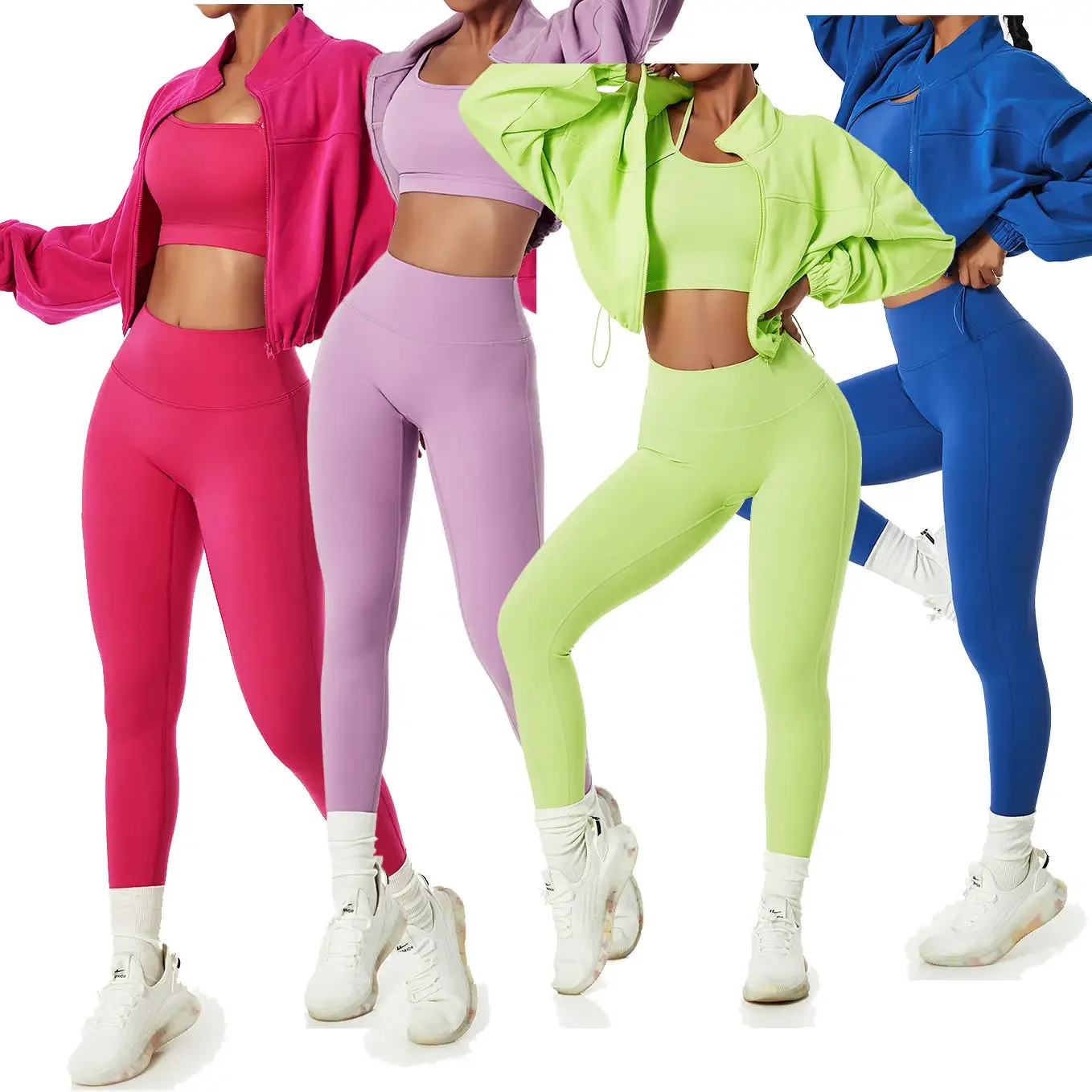 2024 Custom Ladies Fitness Gym Yoga Wear Sets Womens Gym Leggings High Waist Seamless Workout 4 Piece Yoga Set