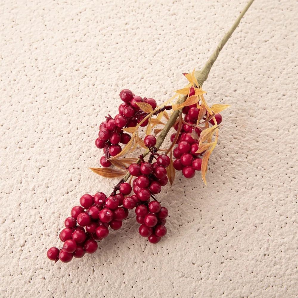 Hot sale Decorative Artificial red bean Branch with Faux Persimmon Realistic red bean Branch Home Office Decoration
