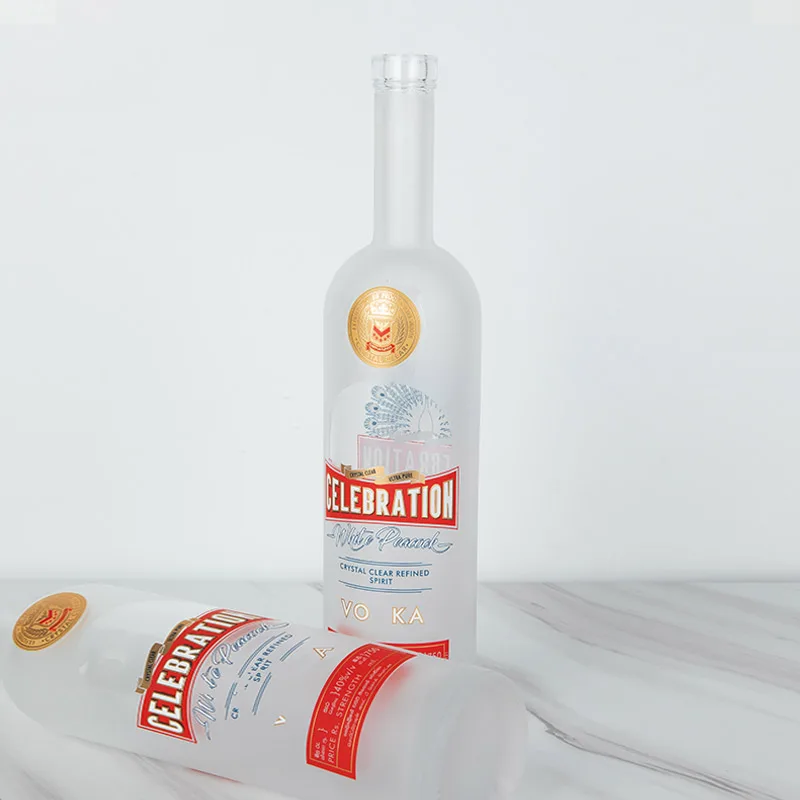 750ml 1000ml Clear Arizona Frosted Liquor Vodka Bottle Spirit Distillery Glass Bottle With Wooden Cork