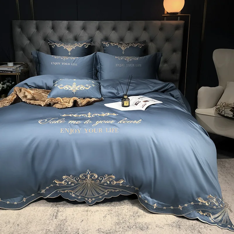 China Supplier Embroidery European Luxury Aristocratic Wedding Bedding Sets Bed Sheet With Pillows Comforter Sets