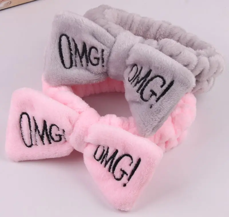 2020 New Letter OMG Coral Fleece Soft Bow Headbands Wash Face Headband Women Girls Holder Turban Hairbands Hair Accessories