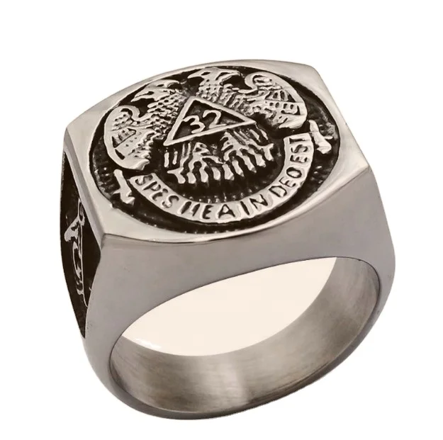 Double Eagles Triangle  NO.32  AG  Masonic freemason Biker  Ring Stainless Steel Ring