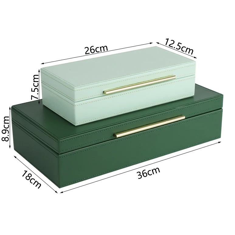 Set of 2 dark and light green storage box desk pu leather cosmetic makeup jewelry sundries storage box with lid