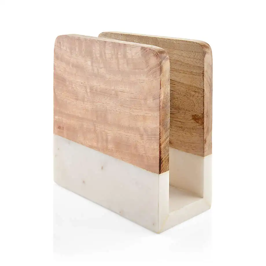 New Arrival Shop Hot Selling Marble and Acacia Wood Napkin Tissue Kitchen Holder