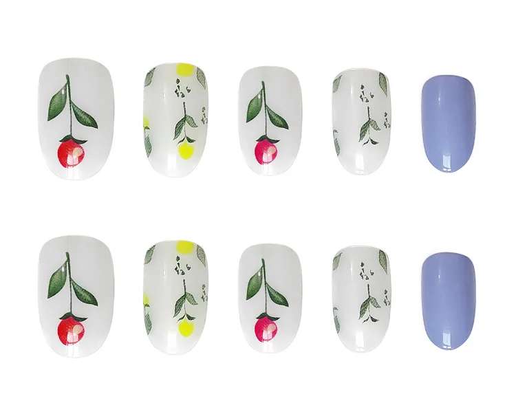 Manicure Art Display Nail Supplies Multi Color My Lady Flower Blue 24pcs Mid Length Nail Art Press On Nails