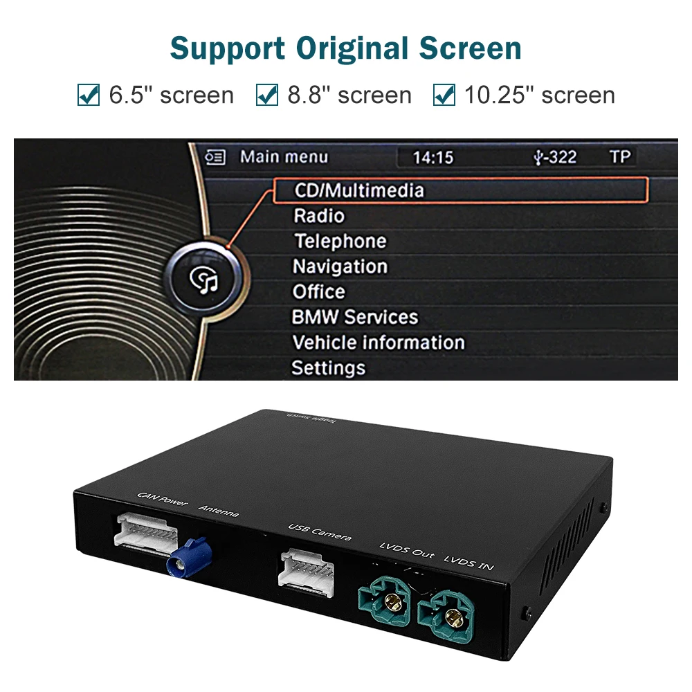 Road Top Wireless Carplay and Android Auto Interface Decoder with CIC System 5 7 Series F10 F11 F07 GT F01 F02 2009 - 2012