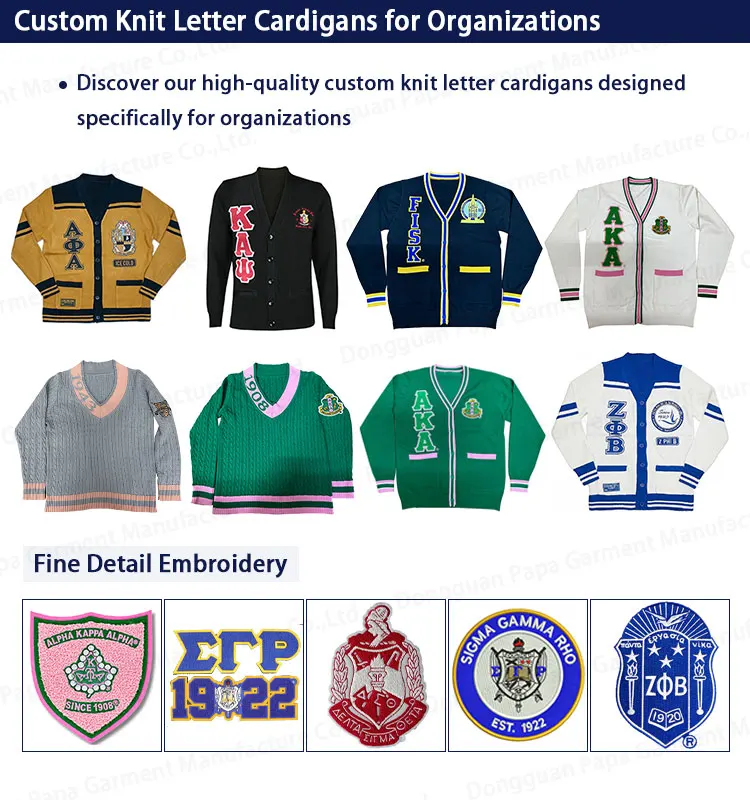 Wholesale Custom Fraternity AP Logo Greek Organization Cardigan Varsity Letter Man Sweater With Embroidery Patches Jacquard