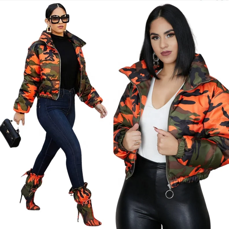 DLL2021 Fashion hot sale autumn and winter new style cotton coat print  heating sublimation camouflage women coats and jackets