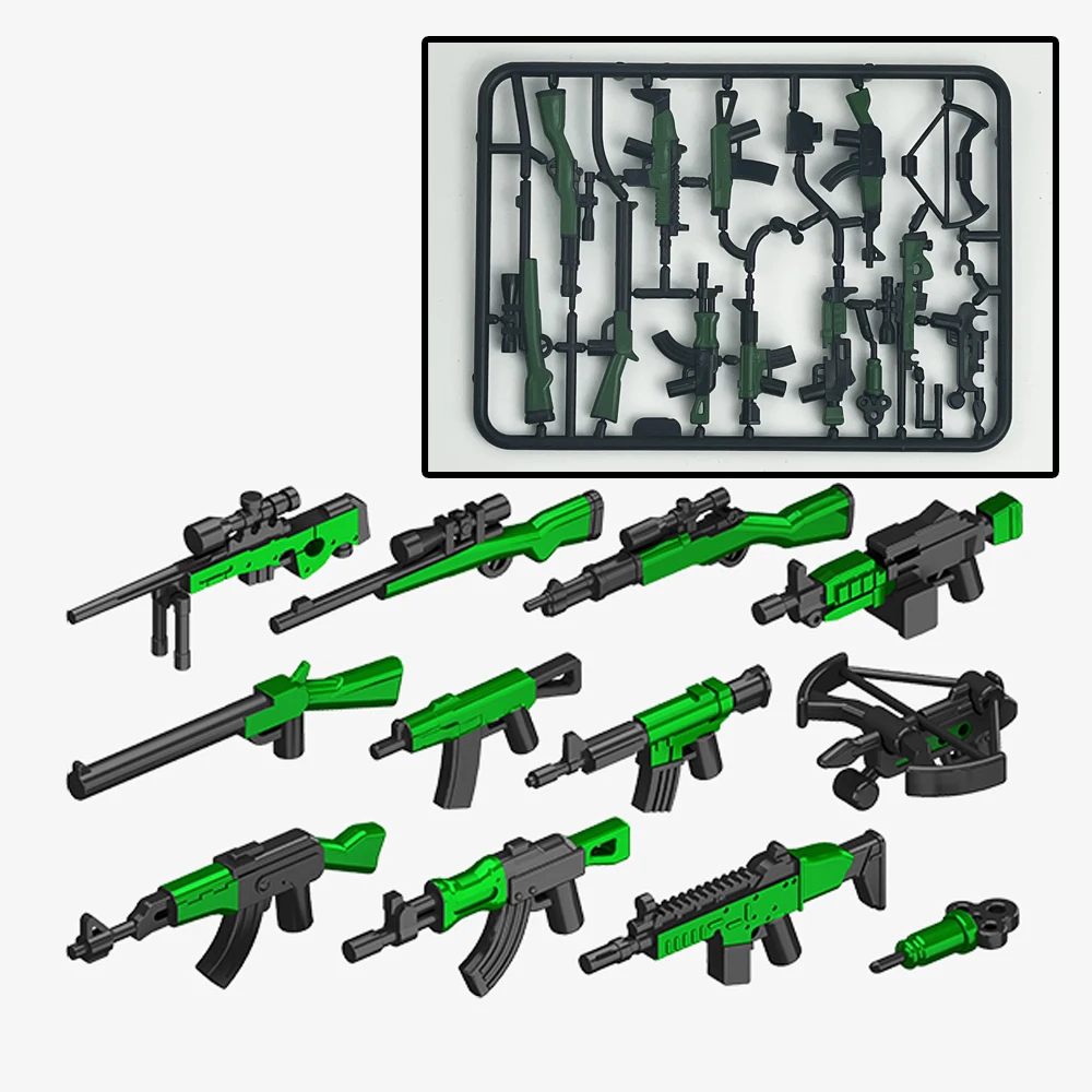 WW2 Military Green Guns Printed Weapon Set Pack Mini GUN MOC Brick Army Soldier Accessories Building Blocks Toys