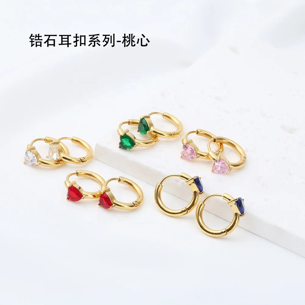 Custom non-fading fashion design geometric round 18K gold plated stainless steel zircon earrings