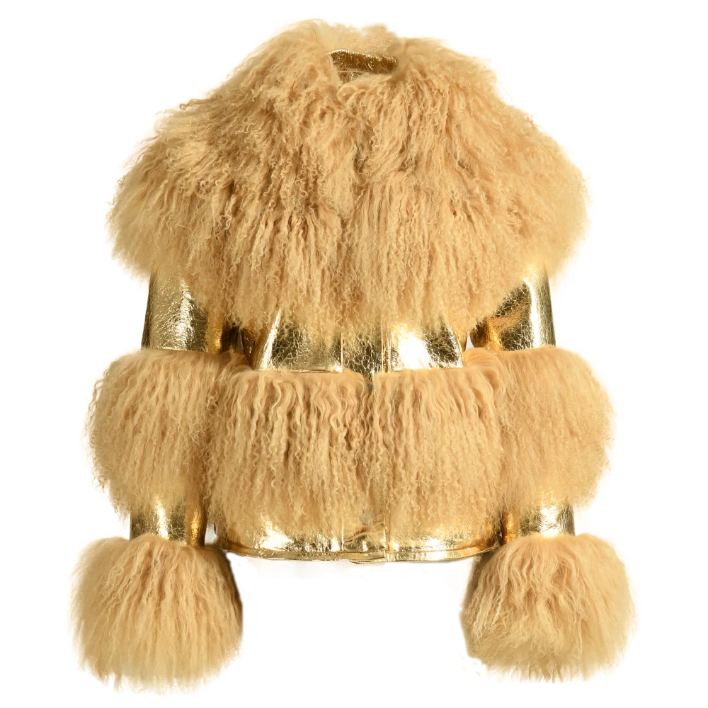 Wholesale Detachable Real Mongolian Fur Splicing with Lambskin Leather Thick Warm Long Women Fur Fluffy Coats 2024