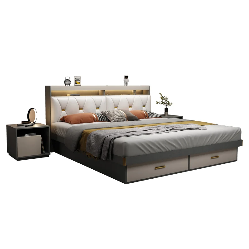 new design upholstered queen bed with storage double bed frame bedroom sets furniture Multifunctional bed