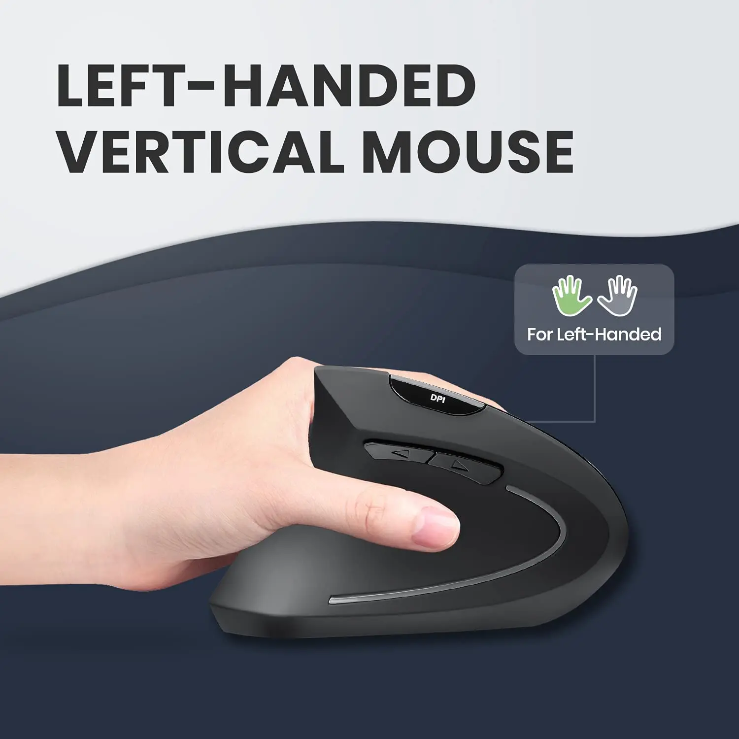Wireless gaming 2.4 GHZ ergonomic vertical left hand mouse suitable for PC laptop desktop office use with adjustable DPI levels