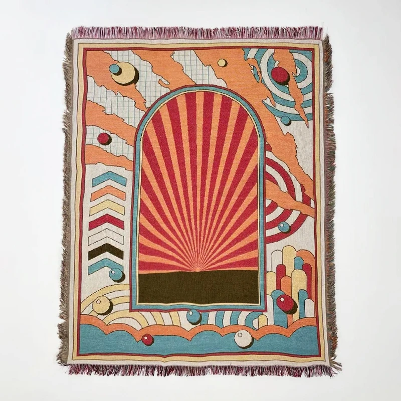 Woven tapestry blanket custom jacquard cotton woven blanket throw for tapestry clothing