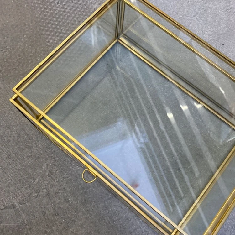 Gold Glass Jewelry Box, Gold  Glass Dried Flower Box for Preserved Roses