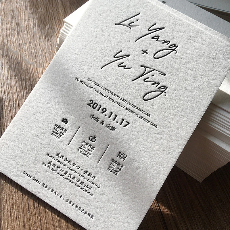 Royal Custom Logo Luxury 3d fold letterpress Wedding Texture invitation thank you business card post card