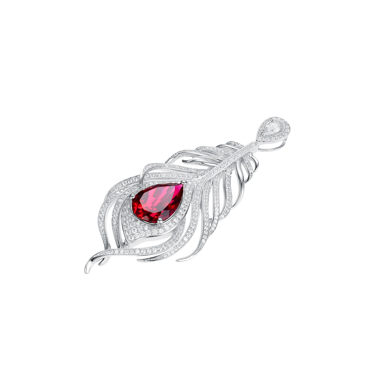 Ruizuan Lab Grown Ruby Pendant Brooches Luxury Brooches Women 6ct Lab Created Ruby Pear Shape Zircon 925 Silver