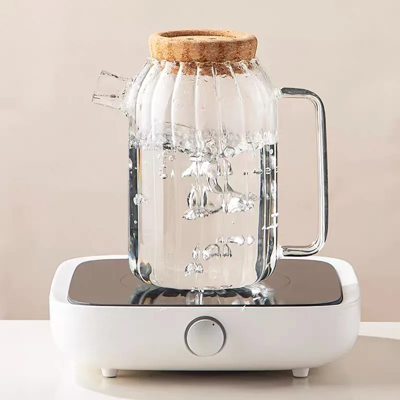 Glass Water Pitcher Set with Lid for Juice and Cold Drink Tall Jugs with Handle for Drinking Tea Water Jug with 4 Tumbler Cups