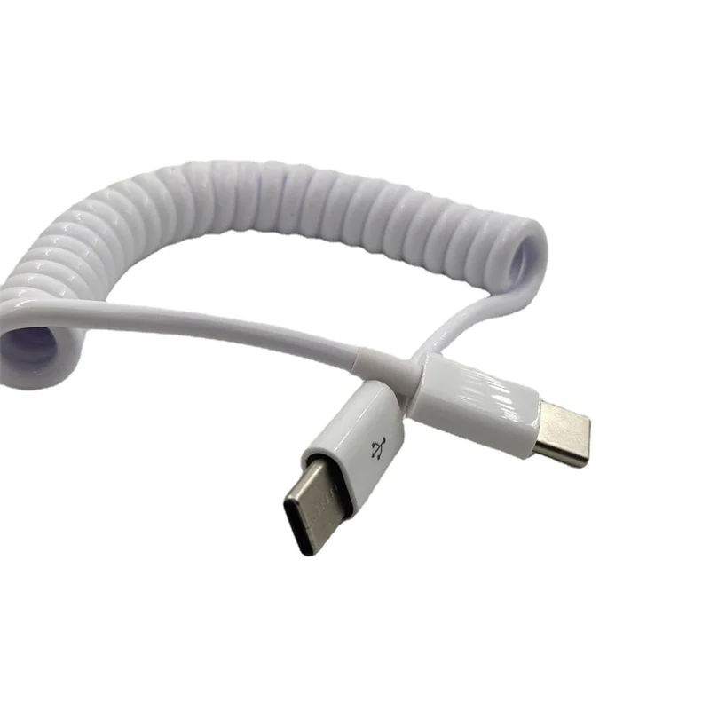 USB 3.1 Coil Type C Male to Male Spring Spiral Cable Fast Charging Data Extension White Coiled Cable USB C