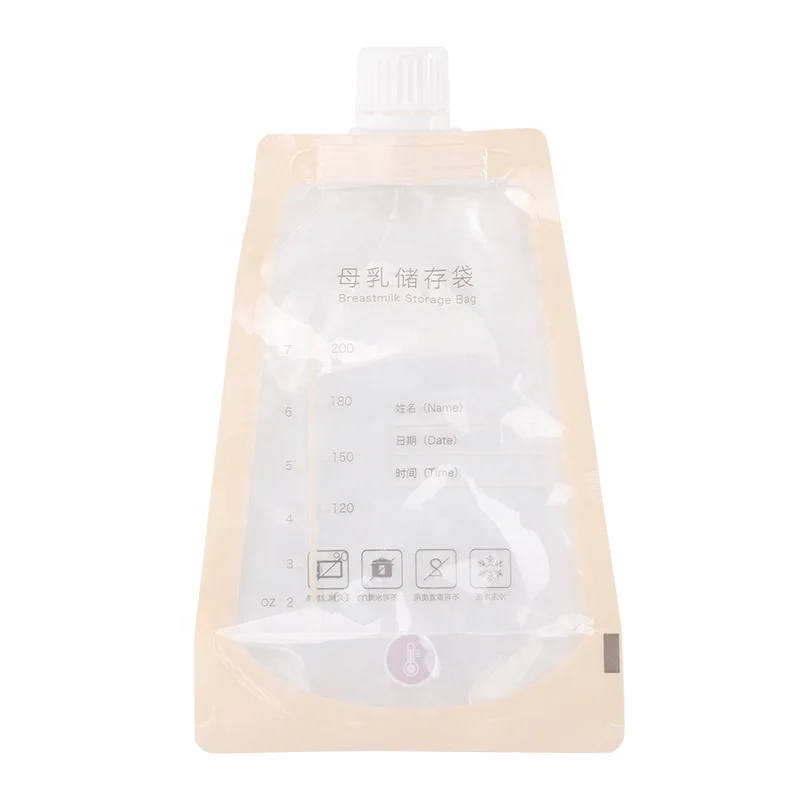 custom packaging directly connected to breast pump BPA free biodegradable stand up pouch temp sensing breast milk storage bag wi