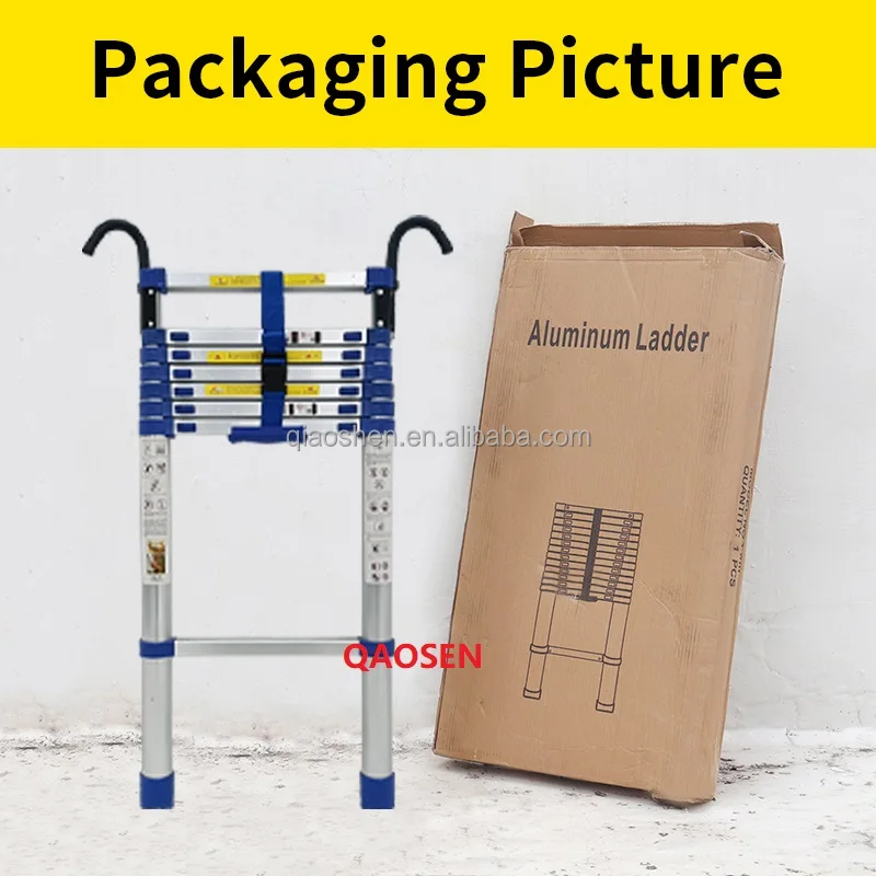 Blue Step Space 30cm 10CM Hook Telescopic Ladder Aluminium Straight Folding Round Feet Balance Bar EN131