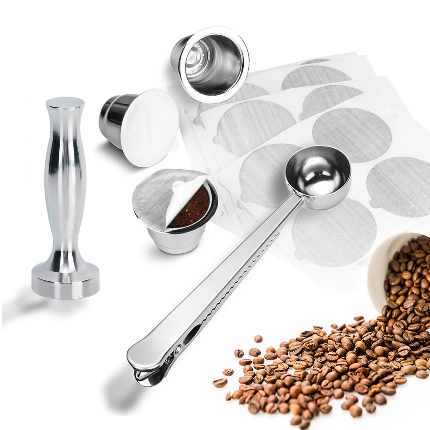 E-PIN Espresso tamper 2 in1 bag clip and metal coffee capsule with color box packing