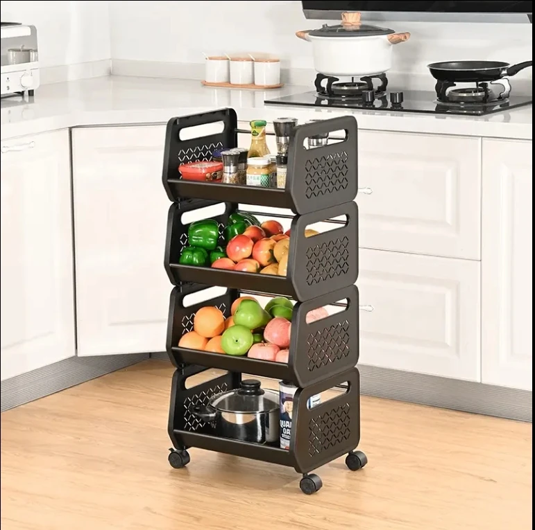 Fashion Design Kitchen Fruit Vegetable Storage Trolley 4 Tier Utility Cart Kitchen Island Rolling Storage Rack with Wheels