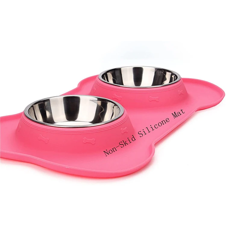 Pet Dog Bowls 2 Stainless Steel Dog Bowl with No Spill Non-Skid Silicone Mat Pet Food Scoop Water and Food Feeder Bowls