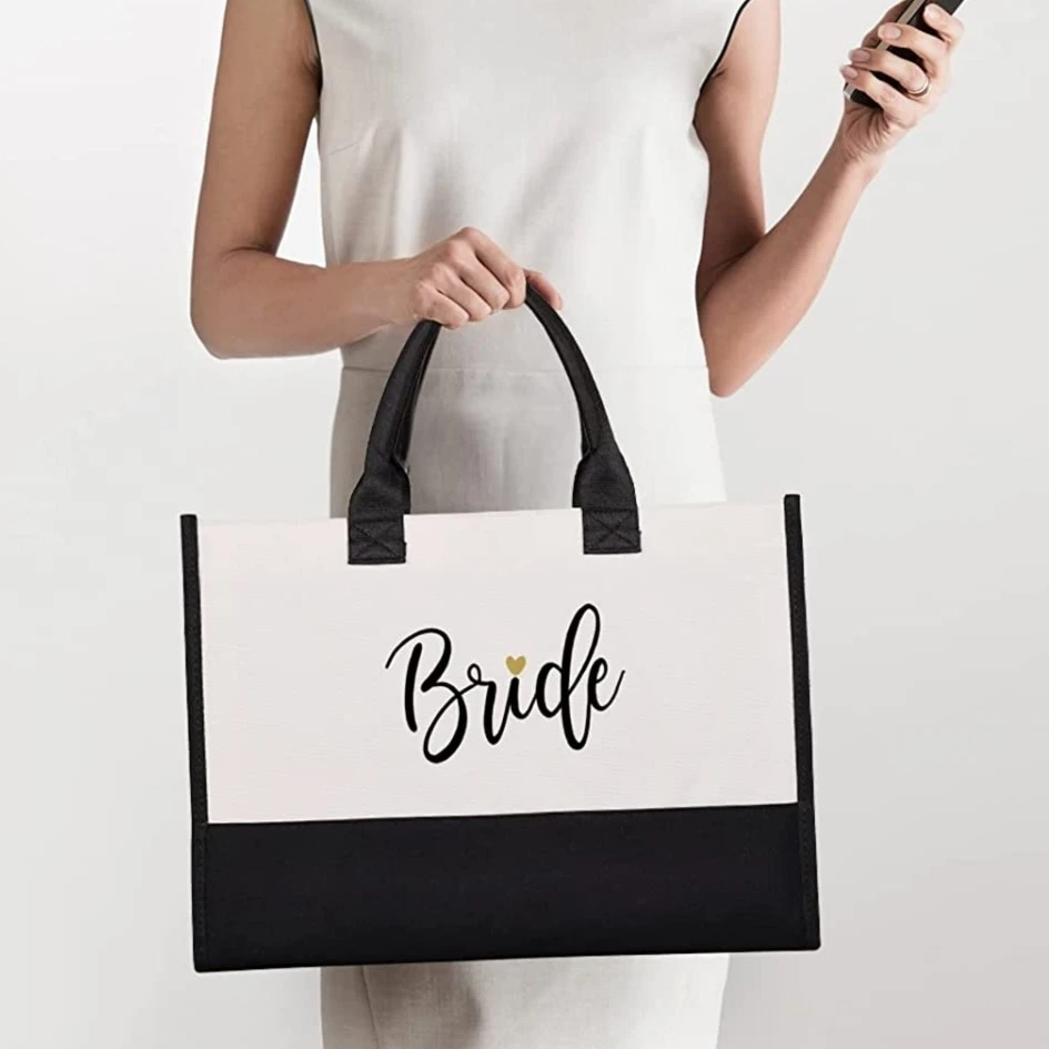 Custom Logo Canvas Cotton Bridesmaid Monogrammded Gift Beach Grocery Women Shopping Tote Bag