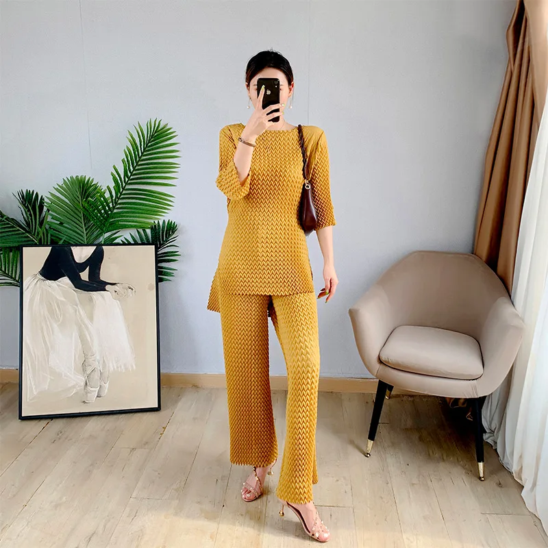 FXZ Miyake Pleated women suit autumn 2021 heavy industry pleats casual ladies two pieces set
