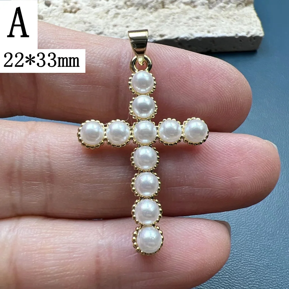 Wholesale Custom Cross Pendants Gold Plated Imitation Pearl Small Charms For Jewelry Making