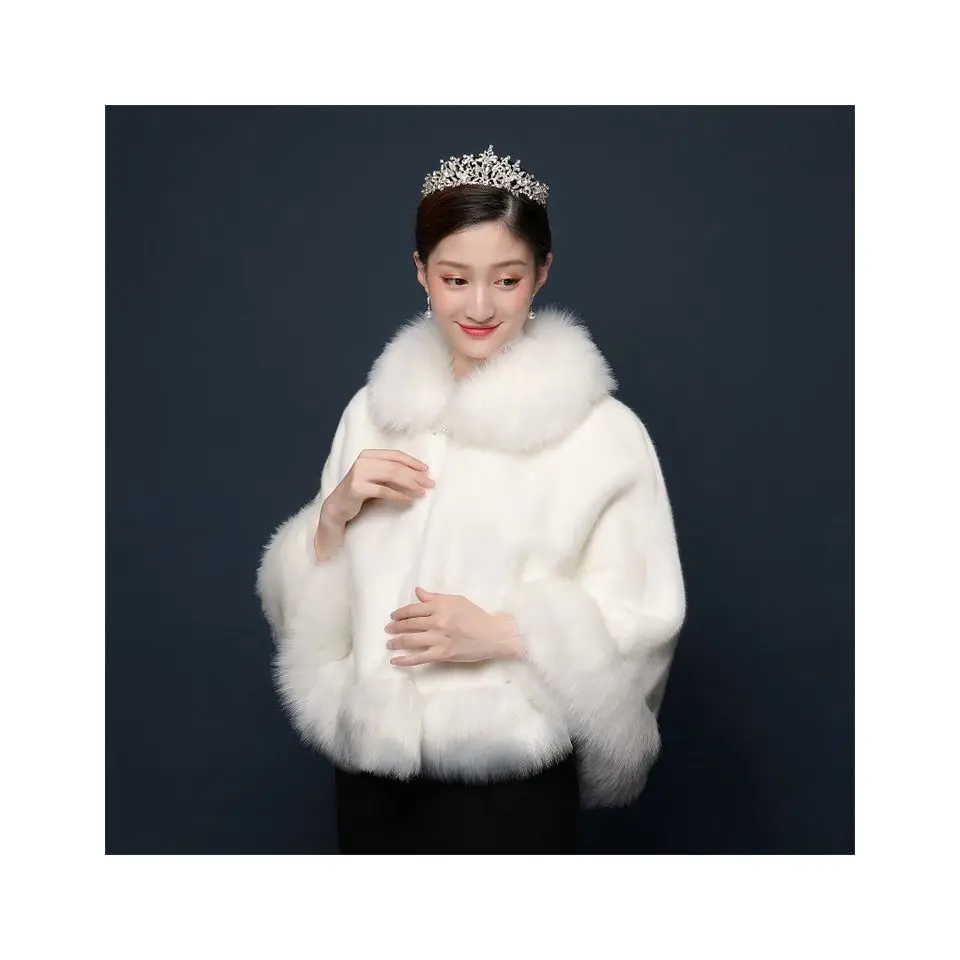 Jrfur Acrylic Fiber V-Neck Knitted Cardigan Gentle Cropped Crop Top White Birthday Parties Soft Faux Fur Collar Shawl