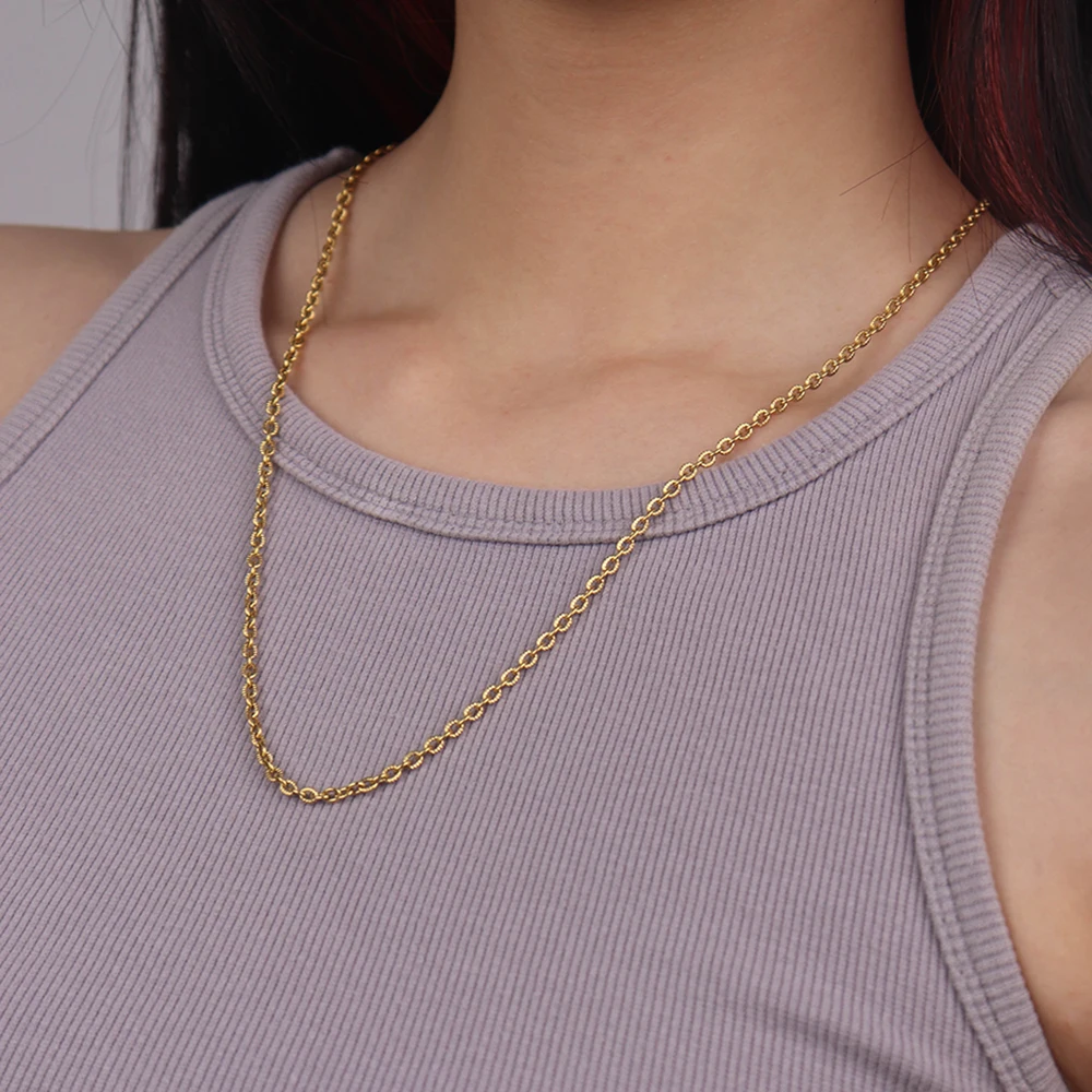 Chris April New arrivals Fashion jewelry PVD gold plated 316L stainless steel embroidery link chain necklace