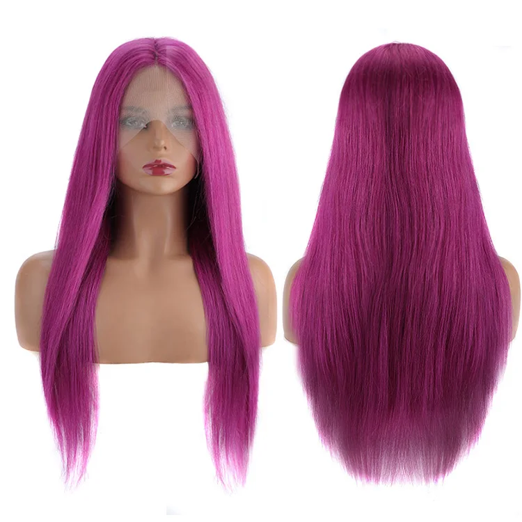 Forcuteu Вьетнам длинные цветной фиолетовый с кутикулой в одном направлении Virgin из шелка с прямыми Швейцарский прозрачные кружевные передние человеческие волосы парик