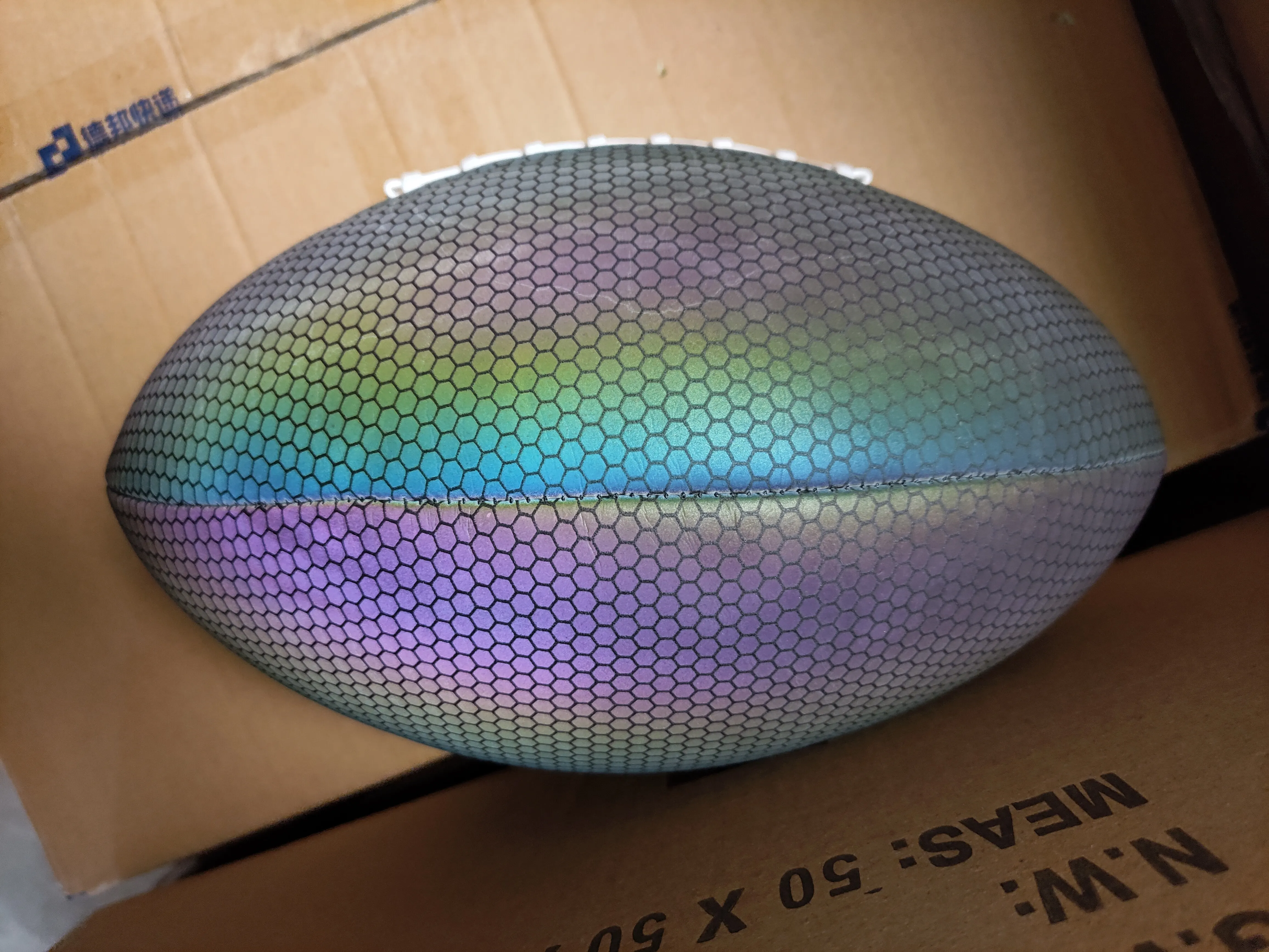 Custom logo luminous reflection holographic soccer ball rugby ball lit football luminous football factory OEM made in China