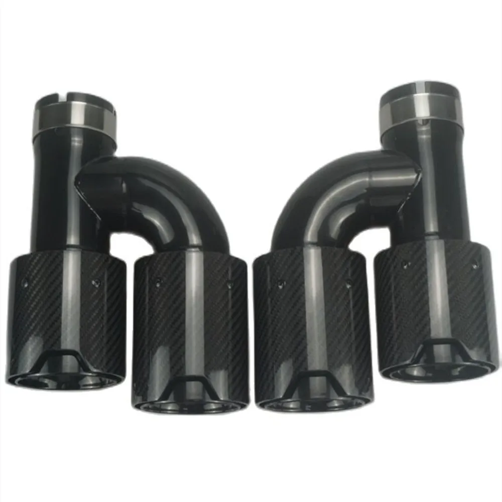 1PCS Dual Exhaust Tip Quad Muffler Tip Gloss Bluing Carbon Fiber Black Exhaust Pipe Tail Exhaust Muffler Tip For BMW