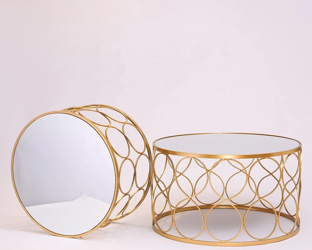 Factory direct luxury low round table mirror design central living room console table