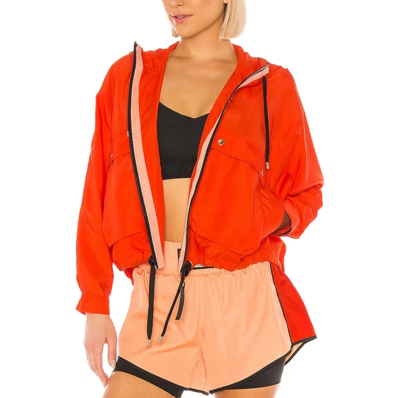 
100% polyester Autumn Spring season women cool fashion pullover jacket windbreaker with 1/4 zipper front 