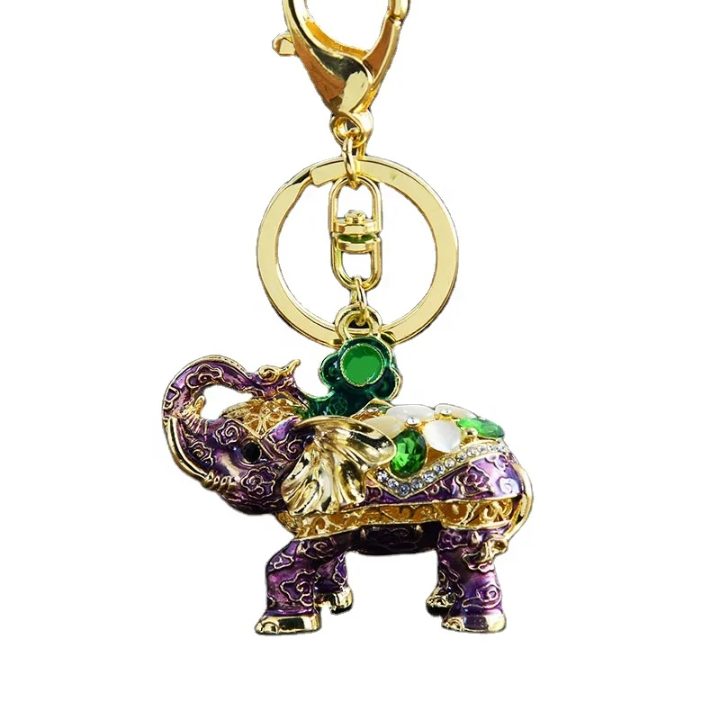 Creative Animal Crystal Bling Metal Key Chains Lucky Opal Rhinestone Elephant Pendant Keyring Womens Girls Car Charm