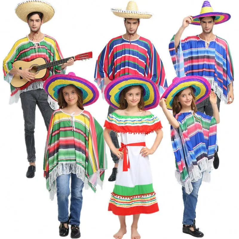 Mexican Poncho and Sombrero Set for Adults