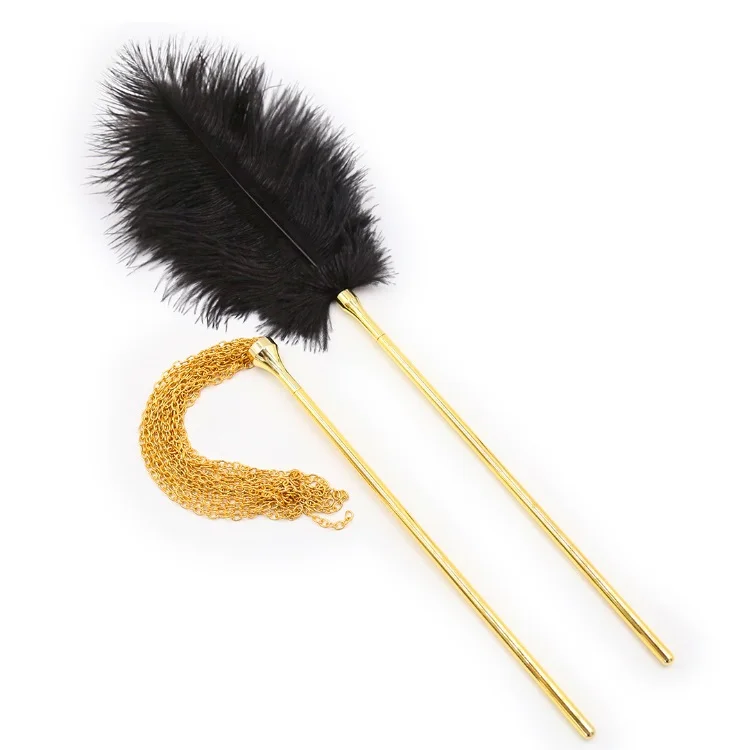 SM Feather Tickler Gold Chain Tease Crop for Adult Sex Play