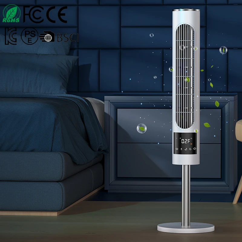 Rechargeable Mechanical Hotel Electric Anion Tower Fan Auto Rotate Floor Fan