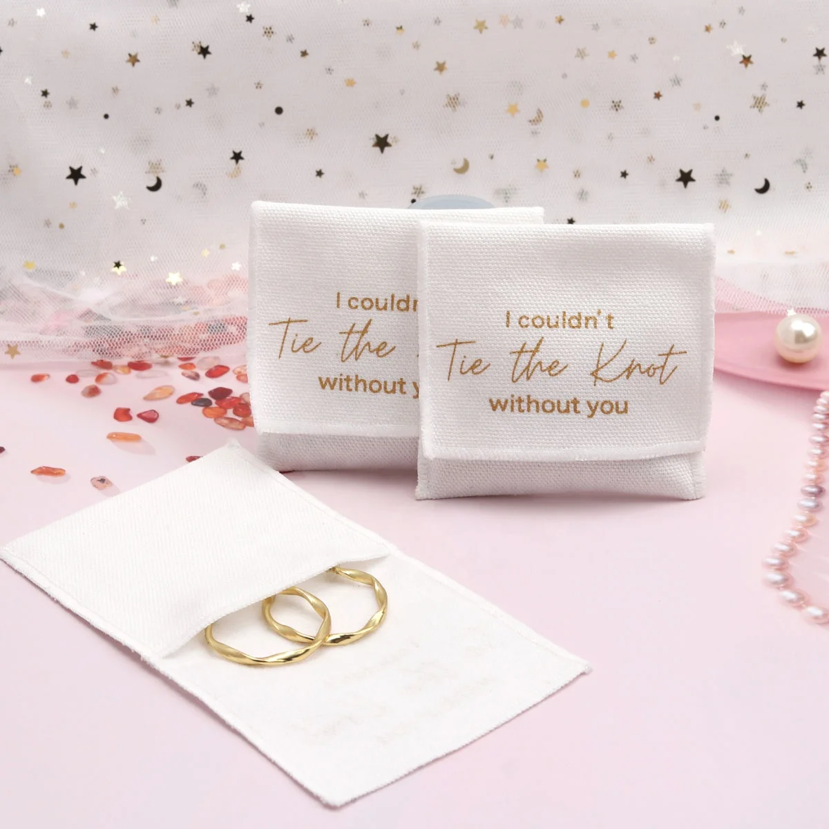 Reusable Small Envelope Jewelry Pouch Luxury Custom Logo Printed Brush Canvas Necklace Ring Earring Jewelry Bag