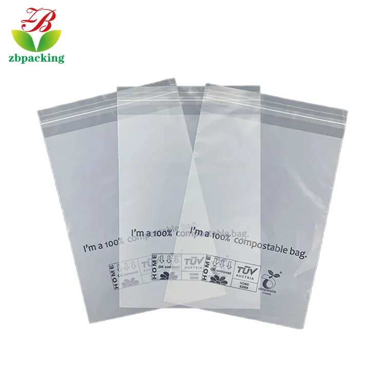 Ready to ship 100% PLA biodegradable cornstarch bags compostable garment packaging with self adhesive tap