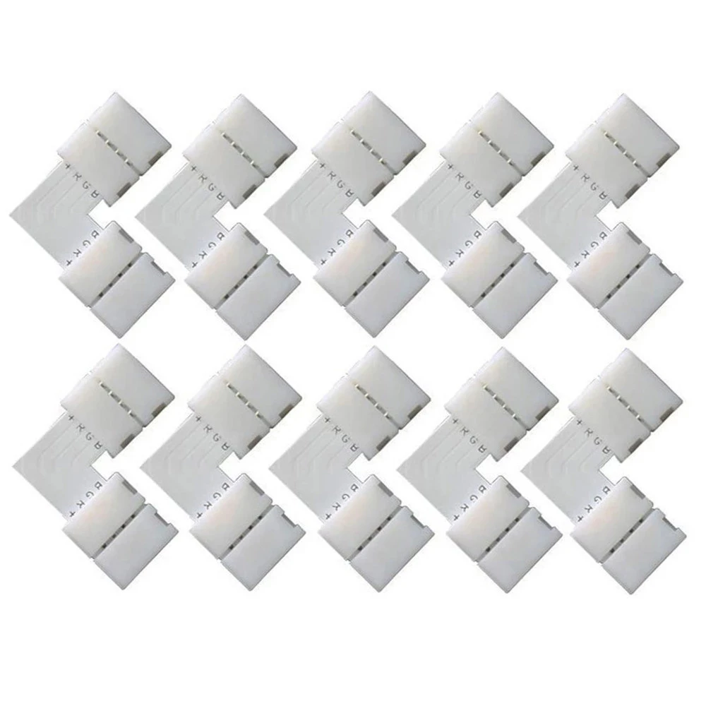 10mm 4pin L Shape Flexible LED Light Strip Connector RGB Solderless 90 Degree Corner Connectors For 5050 2835/3528 Light Tape