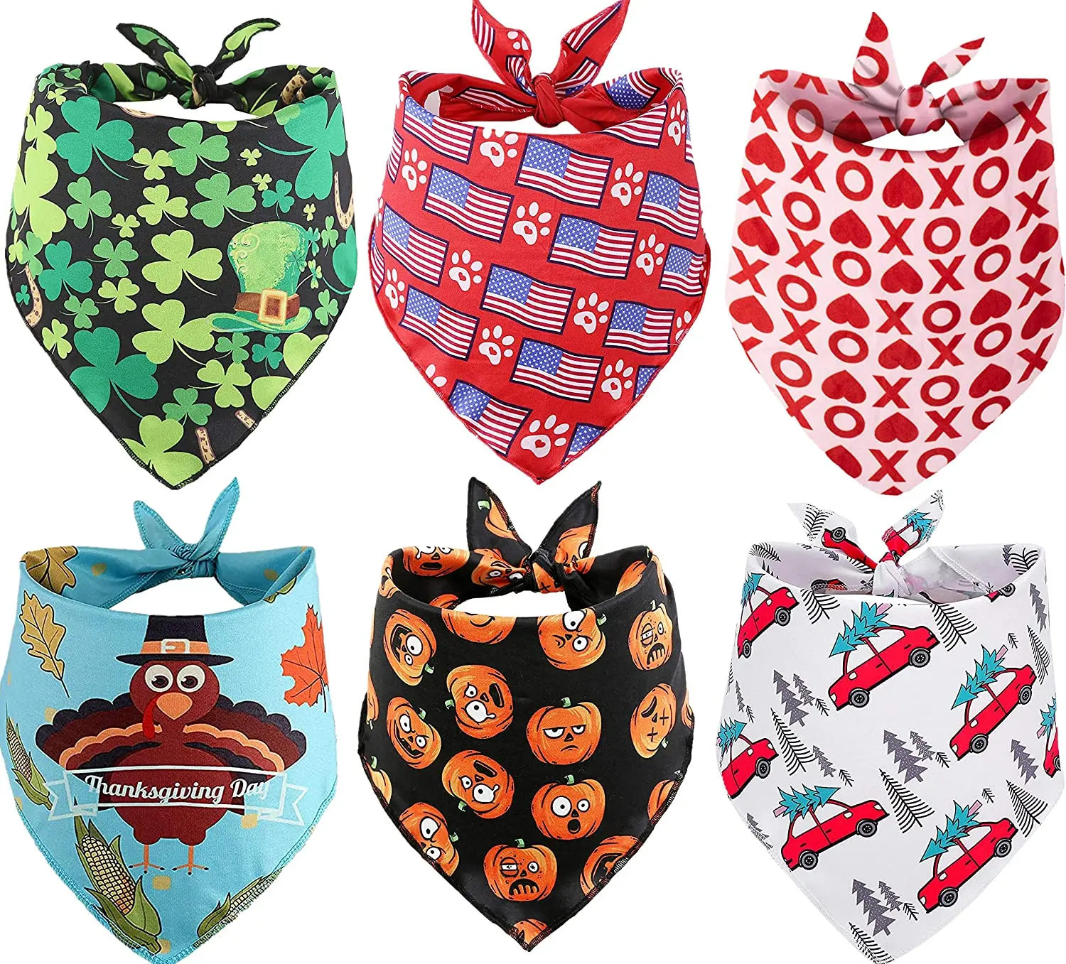 Eco-friendly Fabric Cotton Polyester Dog Bandana Holiday Patterns Custom with Logo Pet Bandanas