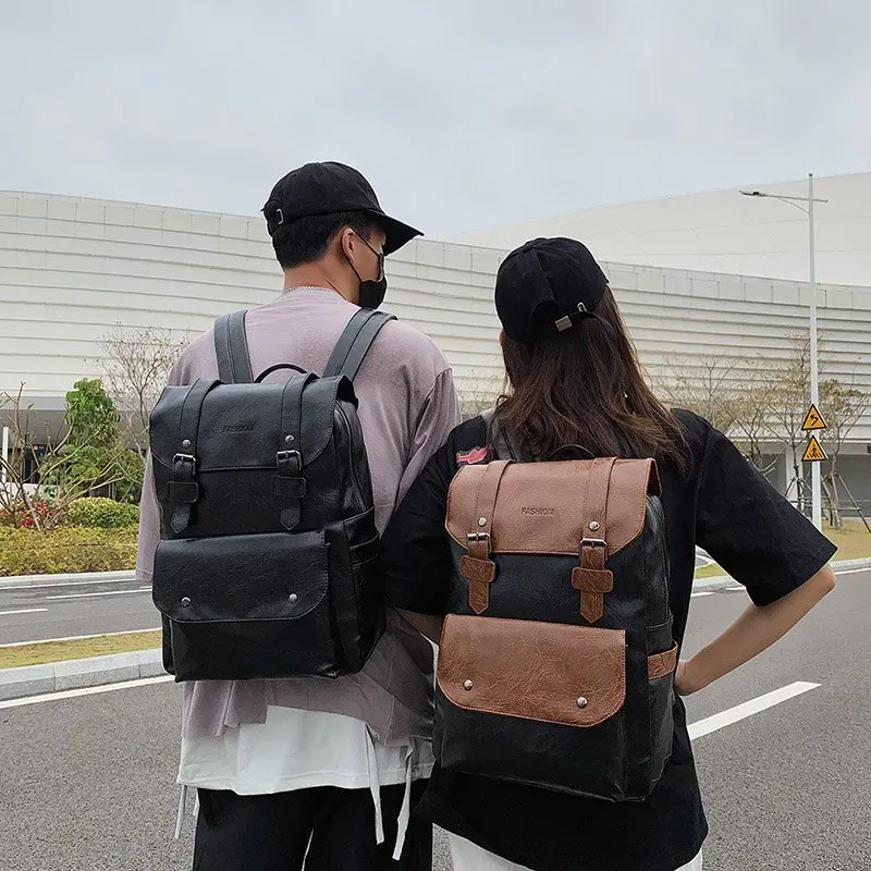 Custom Logo Unisex Rucksack  Vintage Leather Canvas Student Backpack School Bags Girls