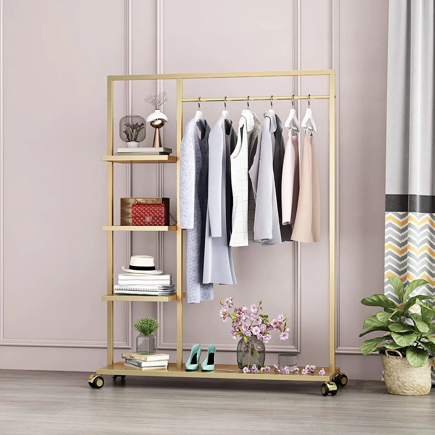Iron Gold Wholesale Clothes Display Racks Shelf for Clothing Shop