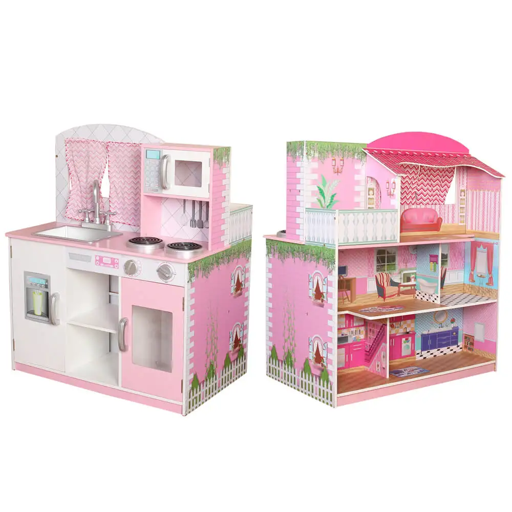 Многофункциональные детские развивающие игрушки 2 в 1 детская стимуляция обучающая деревянная игрушка кухонный набор и кукольный домик
